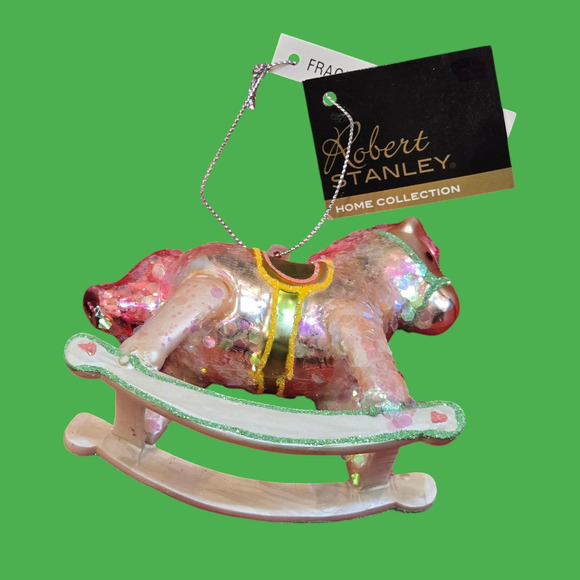 NEW 2011 Robert Stanley Babys 1st Christmas Rocking Horse Glitter Glass Ornament - Picture 6 of 8